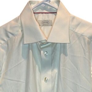 Eton Contemporary Dress Shirt Cream White Herringbone Textured 16 33